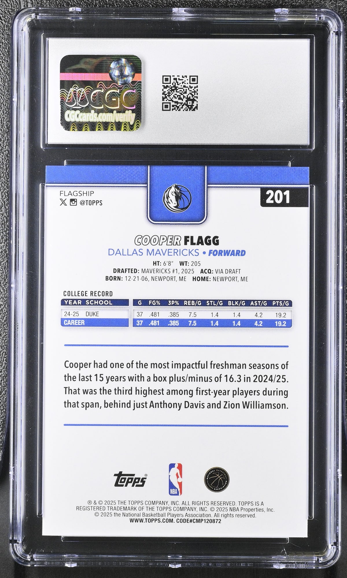 2025-26 Topps Cooper Flagg #201 CGC 10