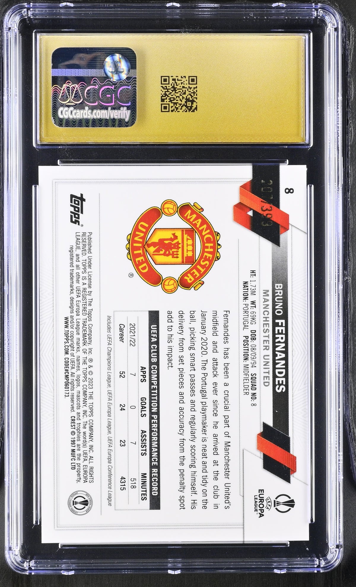2022-23 Topps Chrome UEFA CC Bruno Fernandes #8 Neon Green X-Fractor CGC 10