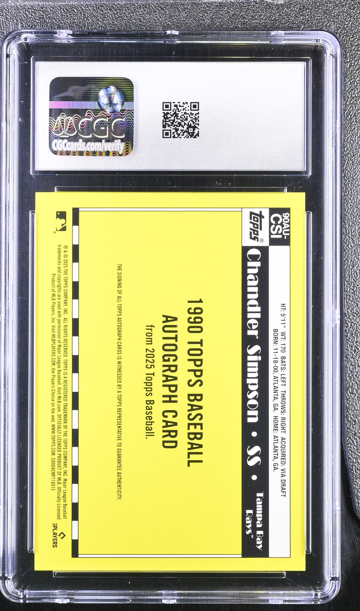 2025 Topps Update '90 Topps Autographs Chandler Simpson #90AU-CSI CGC 10 Auto 10