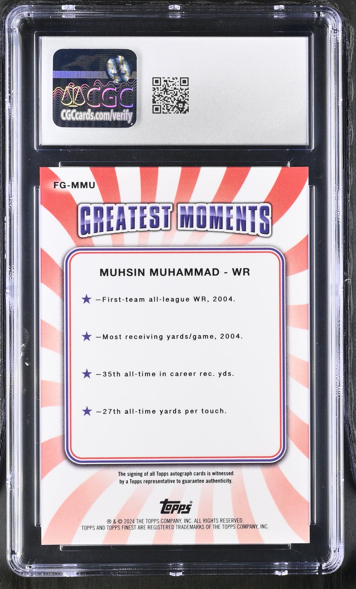 2024 Topps Finest Muhsin Muhammad #FG-MMU Finest Greats Autographs CGC 10 Auto 10