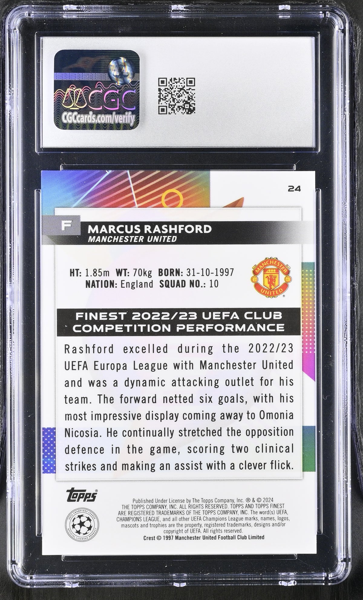2023-24 Topps Finest UEFA CC Marcus Rashford #24 Ferris Wheel /135 CGC 8