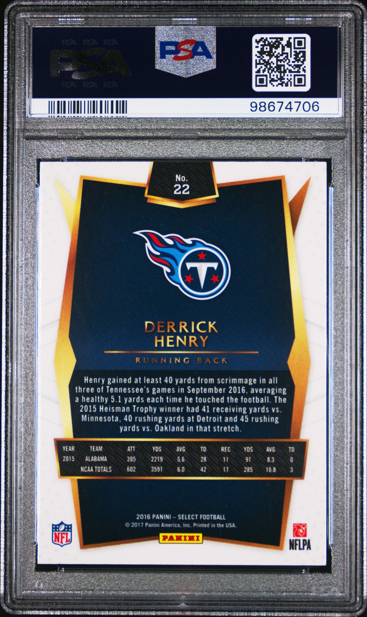2016 Panini Select Derrick Henry #22 Prizm PSA 9