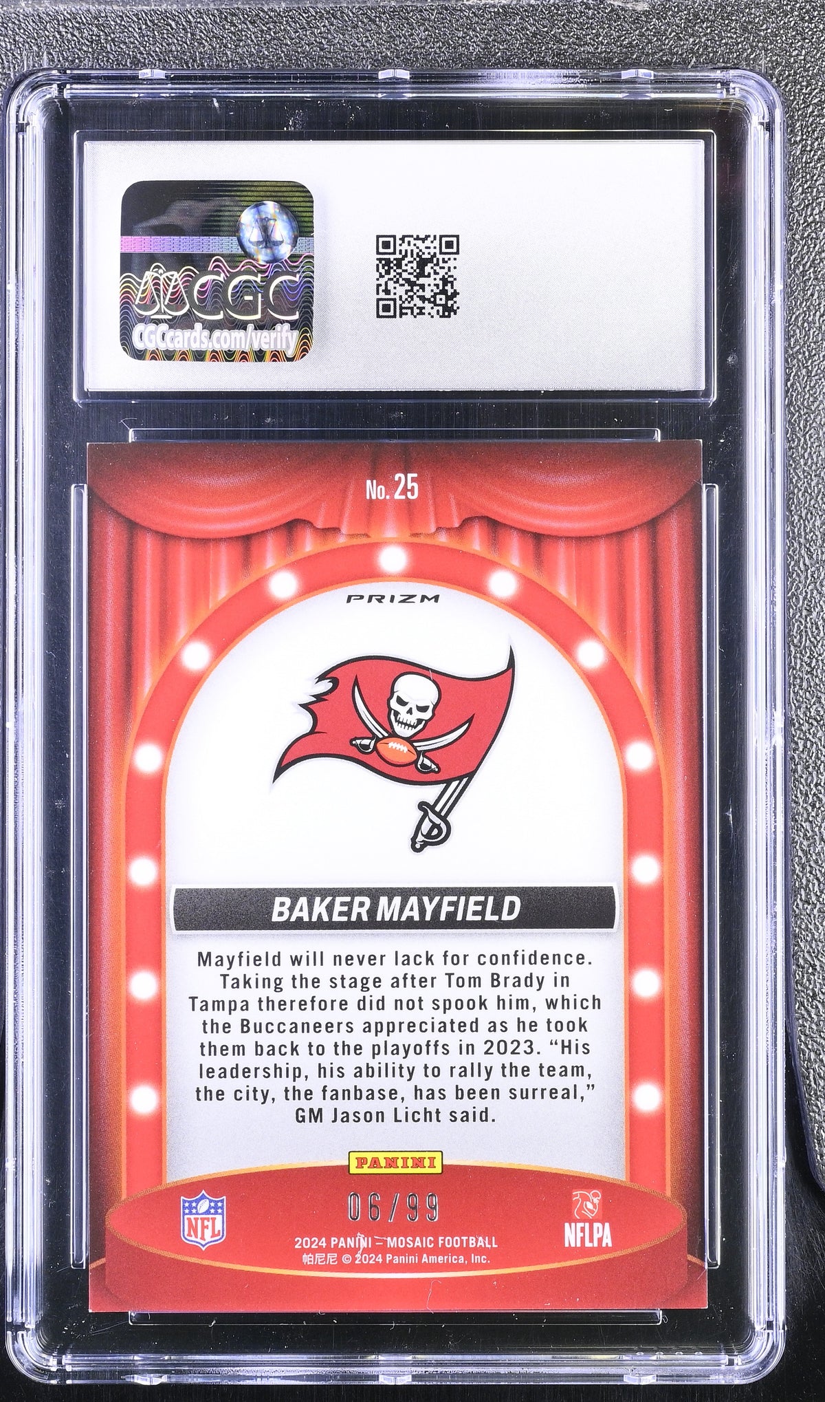2024 Panini Mosaic Baker Mayfield #25 Blue Center Stage CGC 10