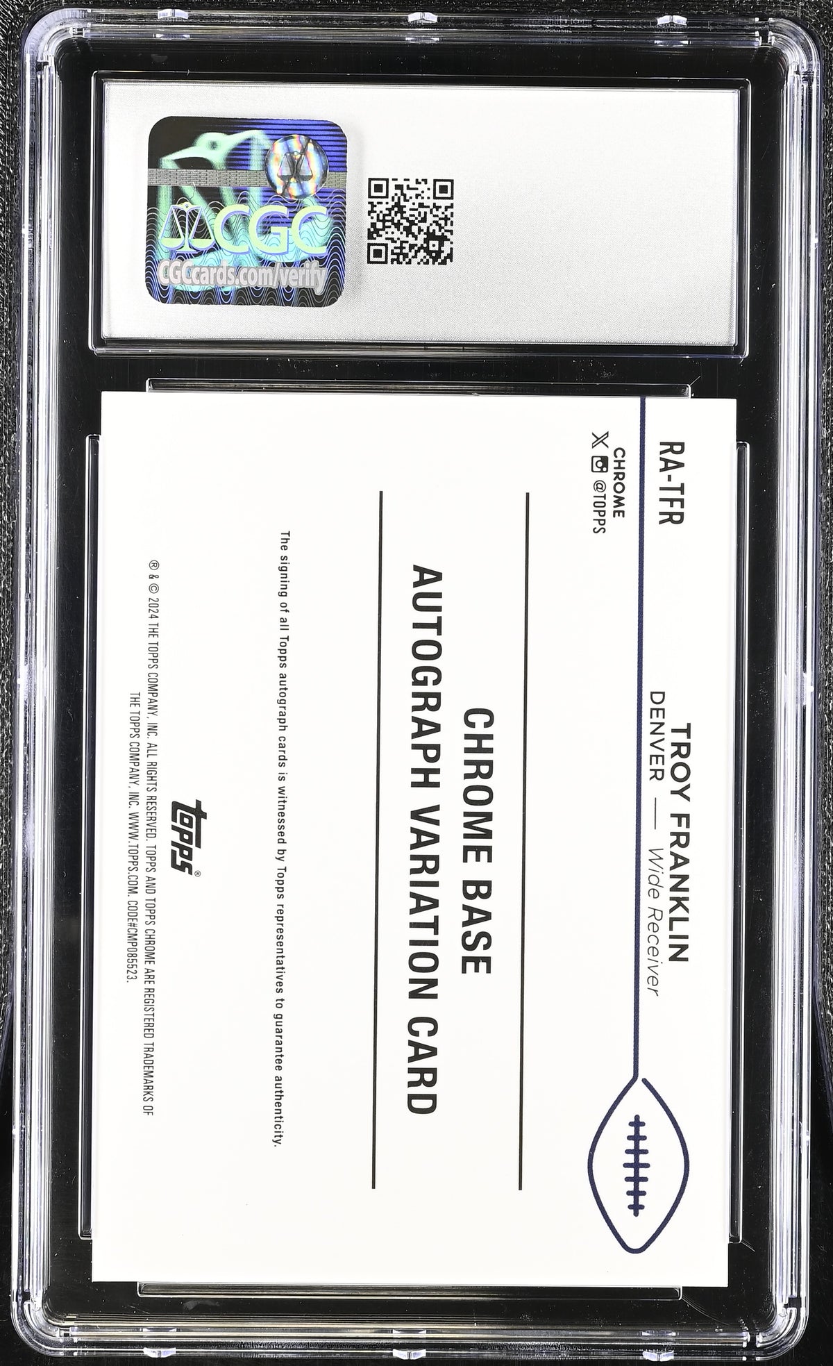 2024 Topps Chrome Sapphire Troy Franklin #RA-TFR Purple /10 Rookie CGC 10 Auto 9