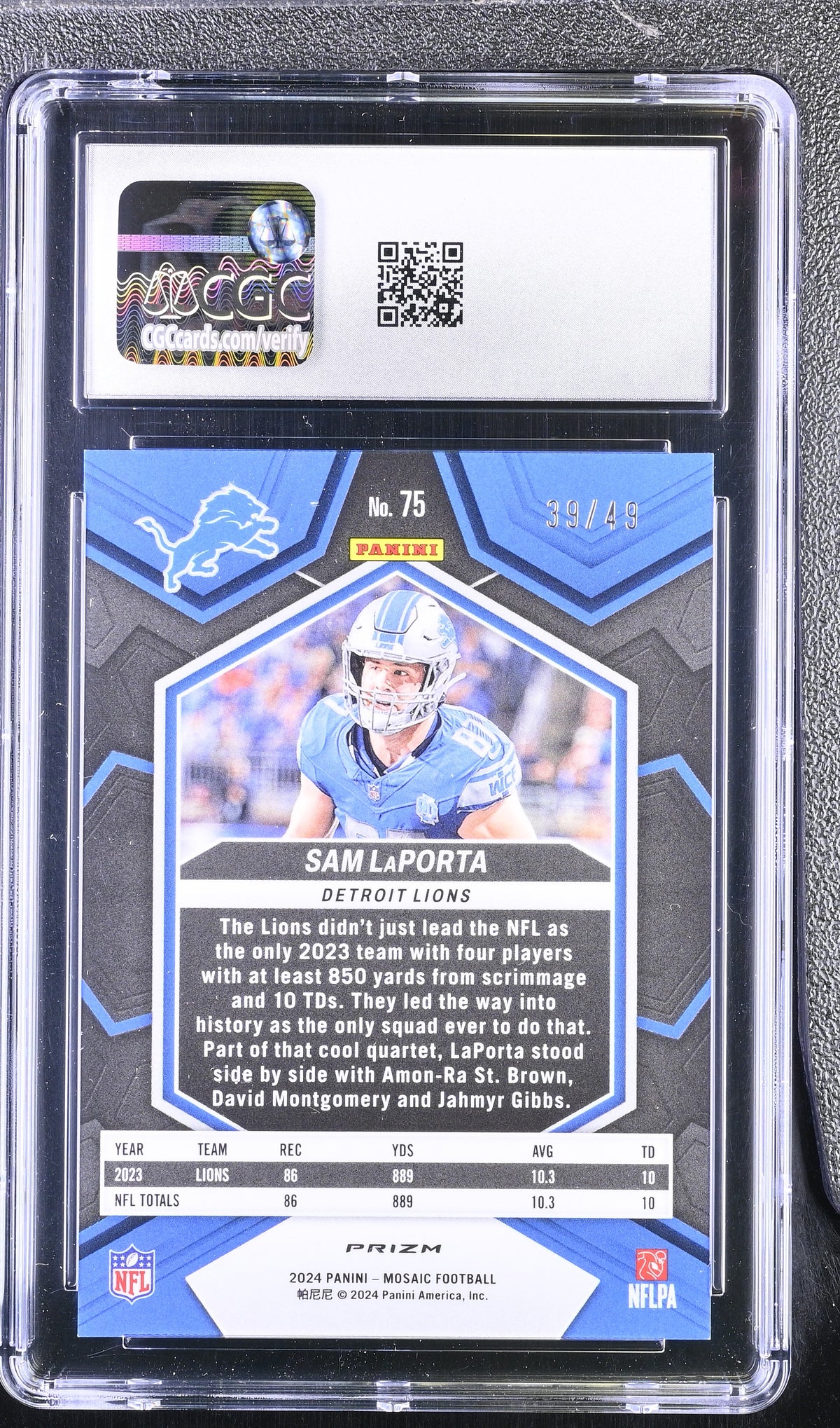 2024 Panini Mosaic Sam LaPorta #75 Purple CGC 10