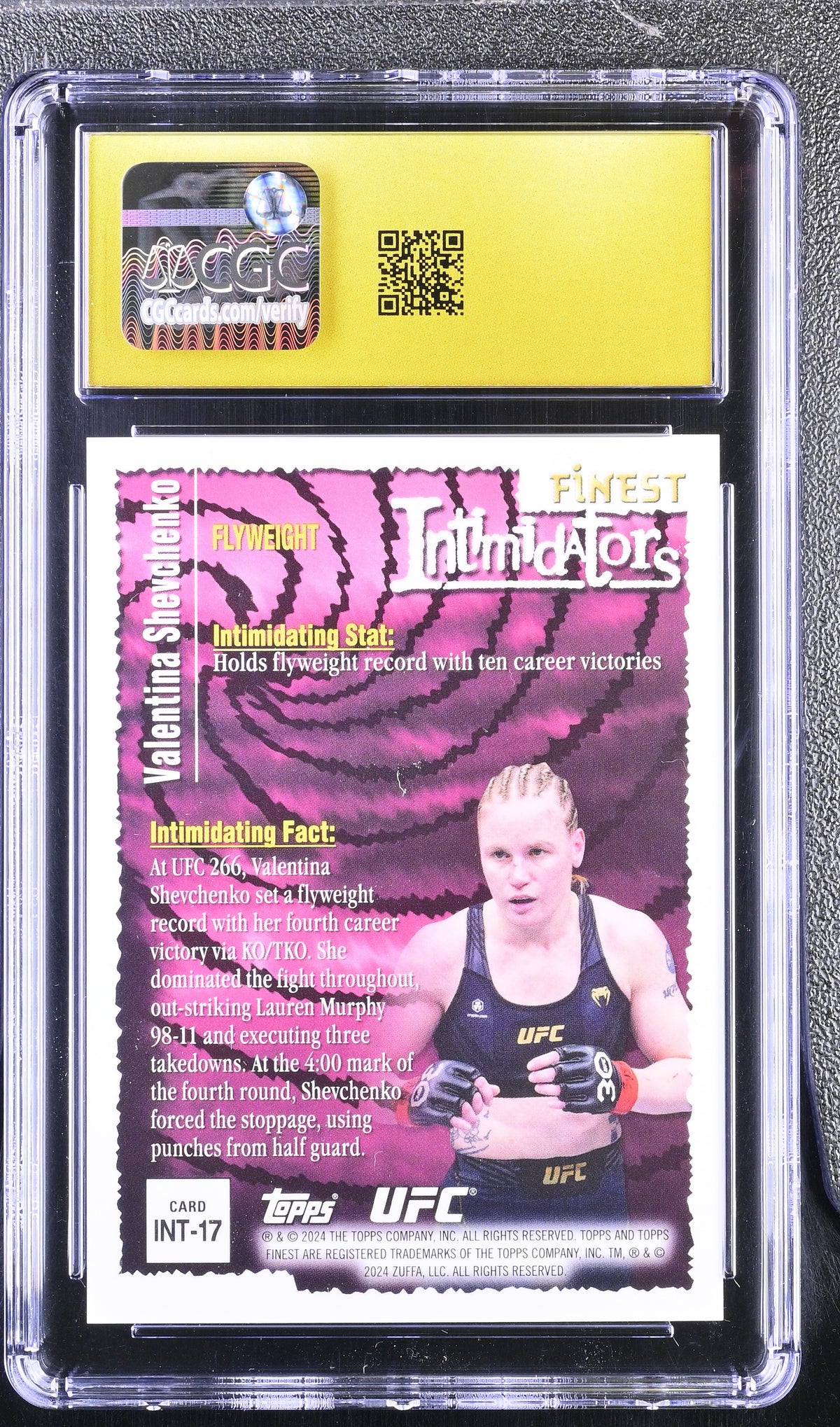 2024 Topps Finest UFC Valentina Shevchenko #INT-17 Checkerboard CGC 10