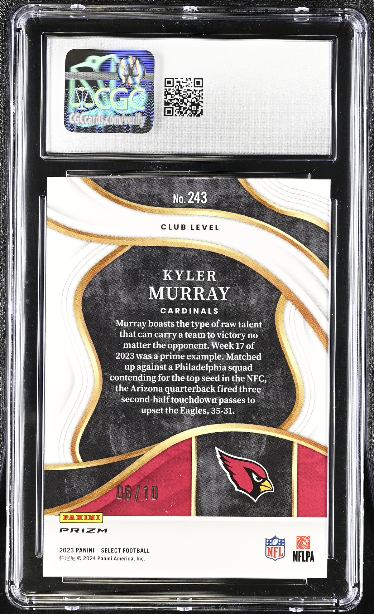 2023 Panini Select Kyler Murray #243 Gold CGC 10
