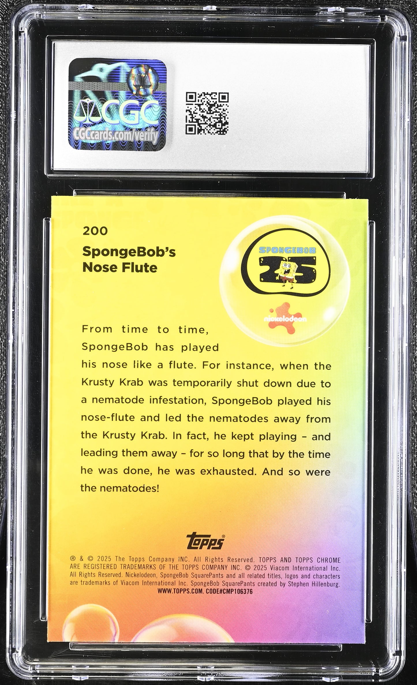 2025 Nickelodeon Spongebob Chrome Sapphire SpongeBob's Green 94/99 CGC 9