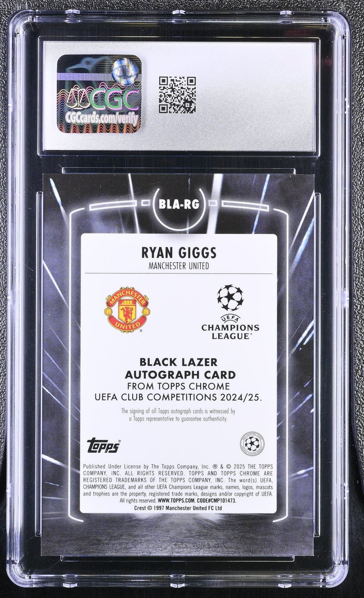 2024-25 Topps Chrome UEFA Ryan Giggs #BLA-RG Neon /99 Black Lazer CGC 10 Auto 10