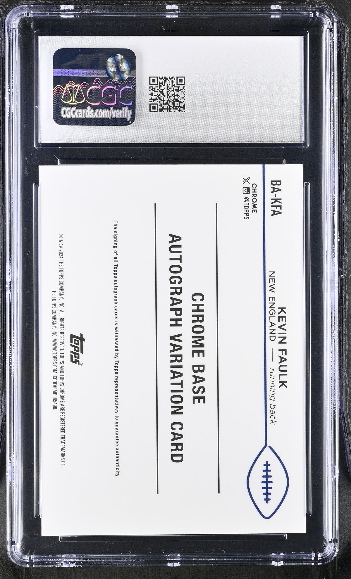 2024 Topps Chrome Kevin Faulk #BA-KFA Aqua Sonar /199 Autographs CGC 9.5 Auto 10
