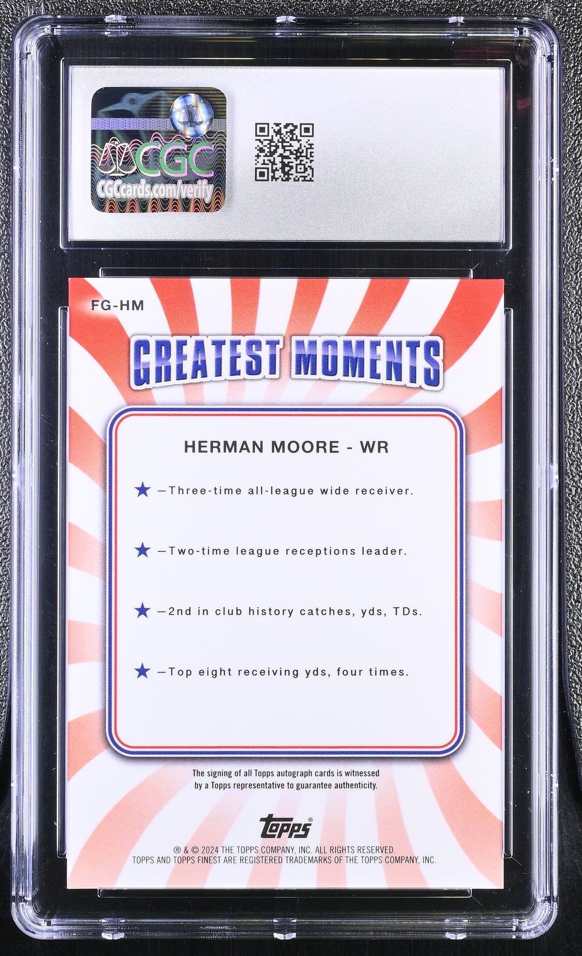 2024 Topps Finest Herman Moore #FG-HM Gold /50 Finest Greats Auto CGC 9 Auto 10