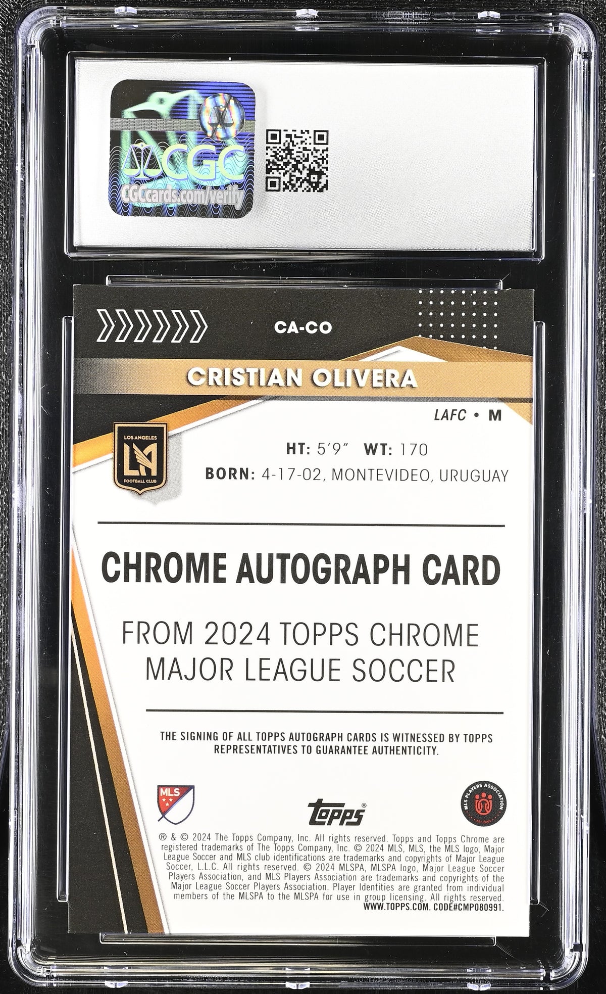 2024 Topps Chrome MLS Cristian Olivera #CA-CO Gold /50 Autographs CGC 10 Auto 9