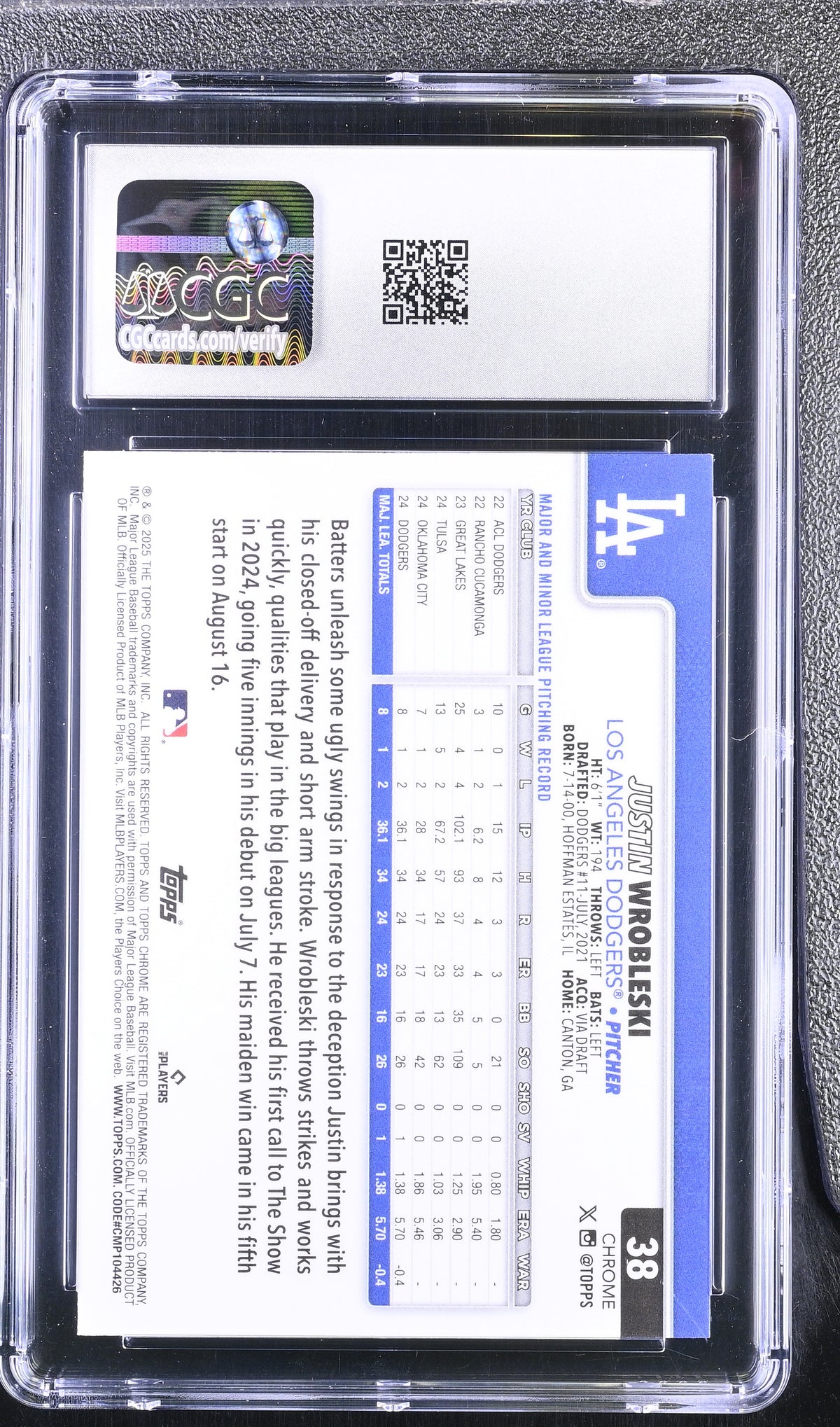 2025 Topps Chrome Justin Wrobleski #38 Teal Refractor /299 CGC 9