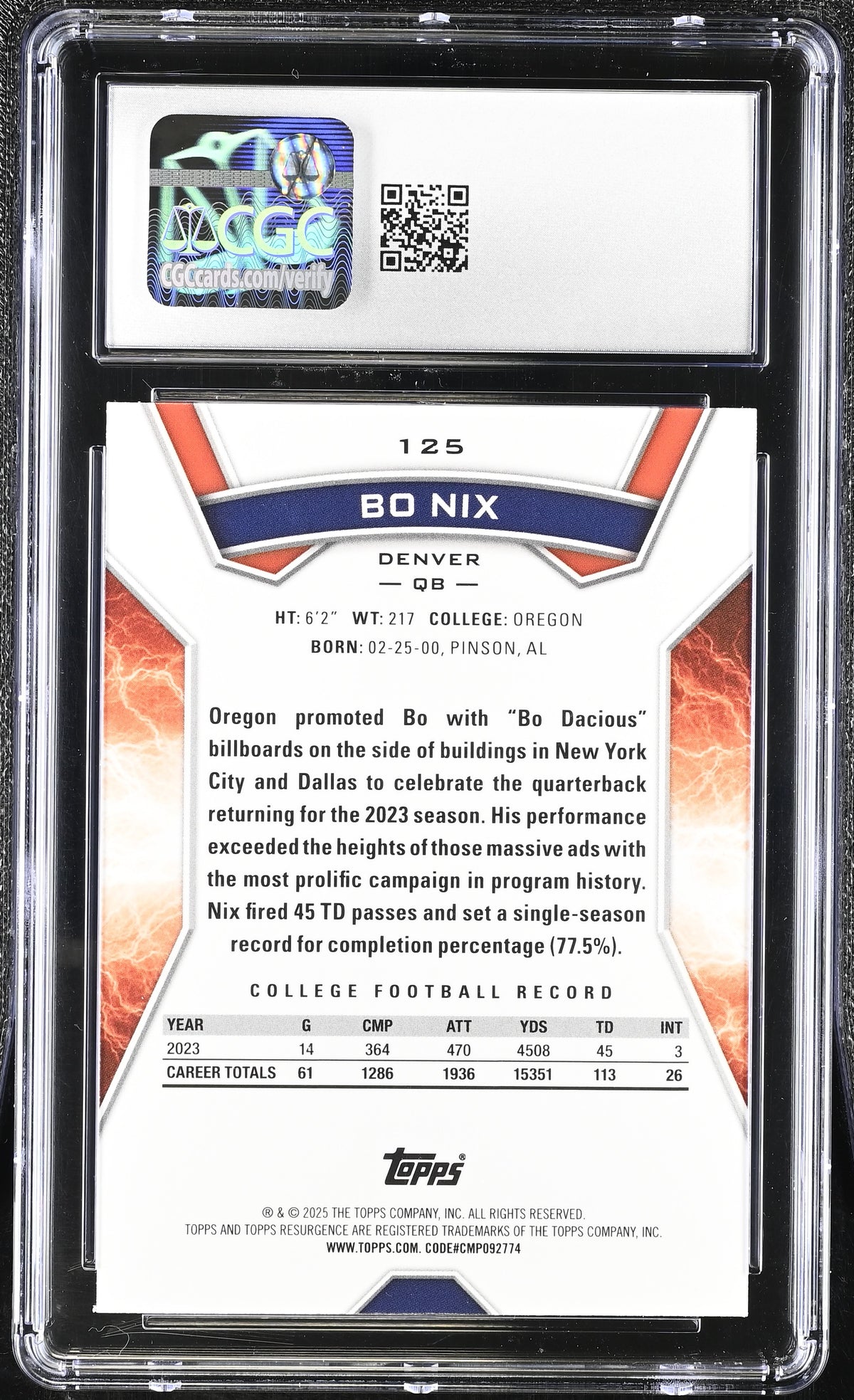 2024 Topps Resurgence Bo Nix #125 CGC 10