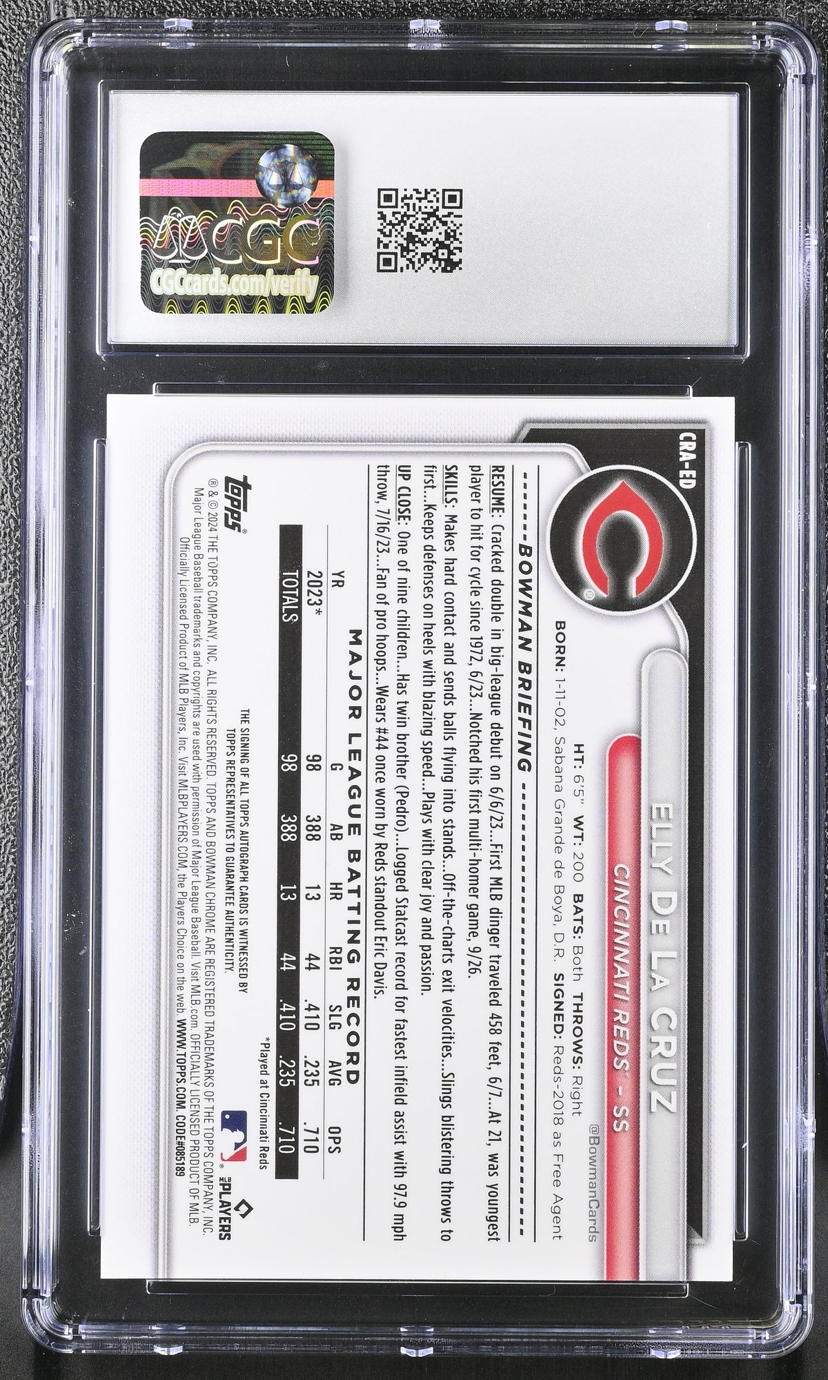 2024 Bowman Chrome Elly De La Cruz #CRA-ED Gold /50 Rookie Auto CGC 10 Auto 10