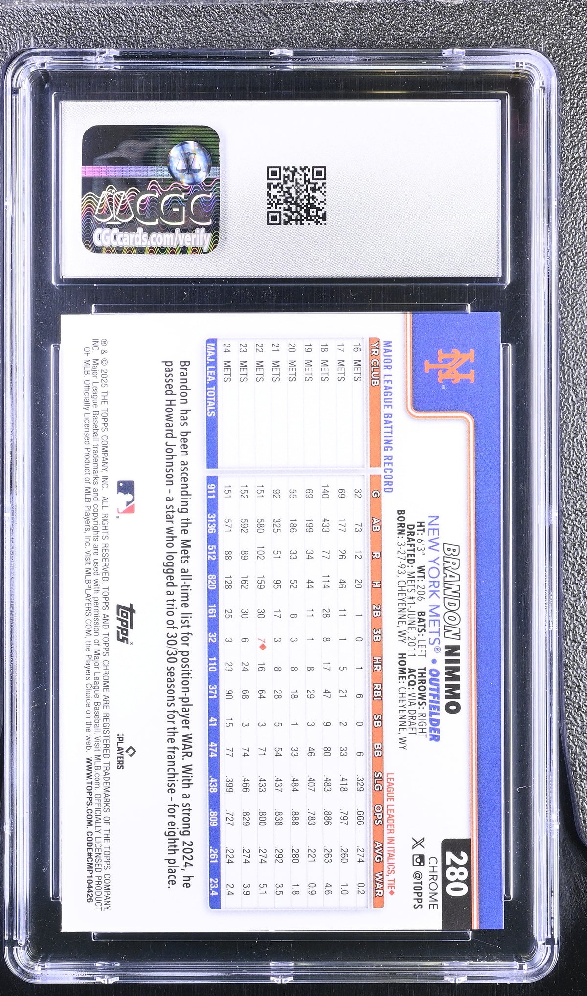 2025 Topps Chrome Brandon Nimmo #280 Green Geometric Refractor /99 CGC 9