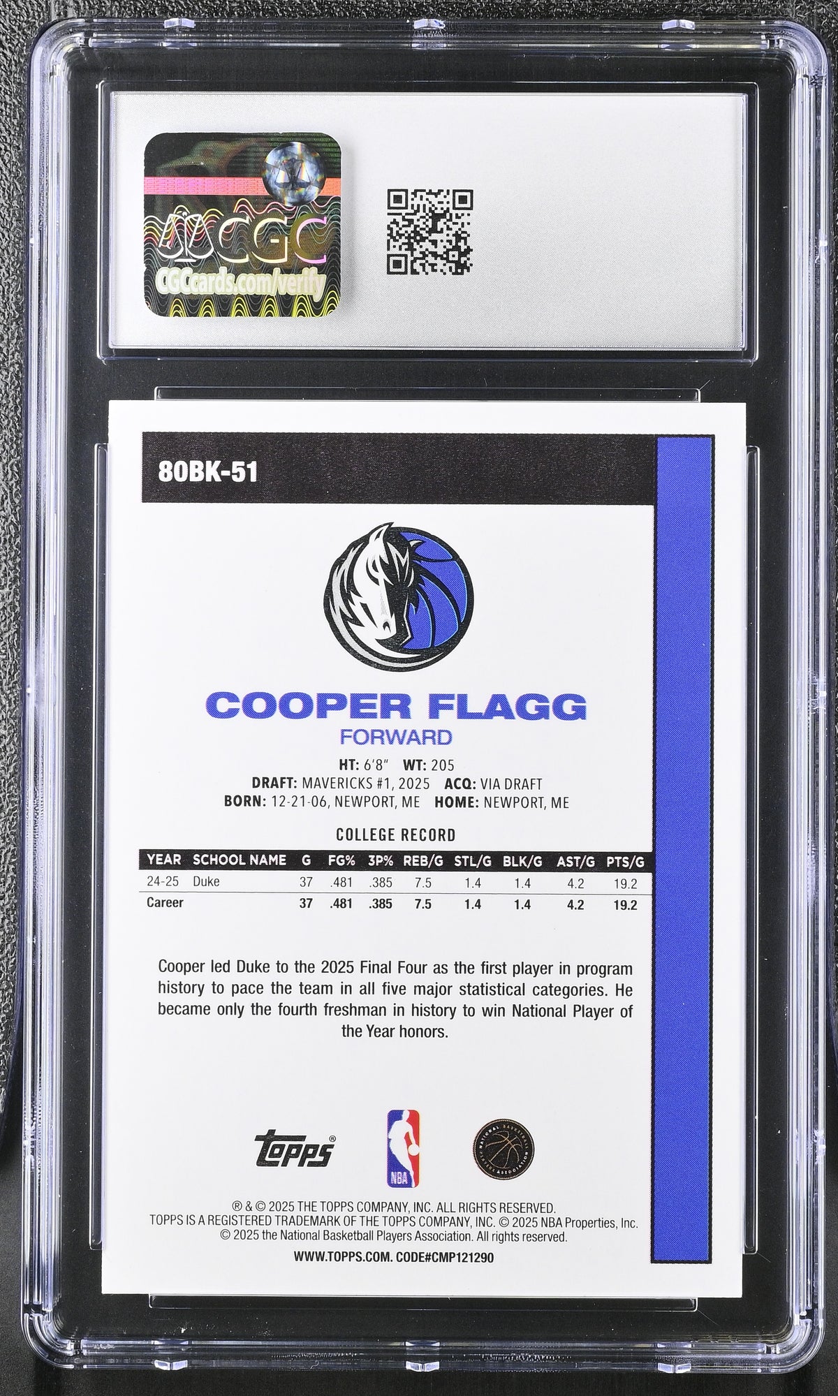 2025-26 Topps Cooper Flagg #80BK-51 '80-81 Topps CGC 10