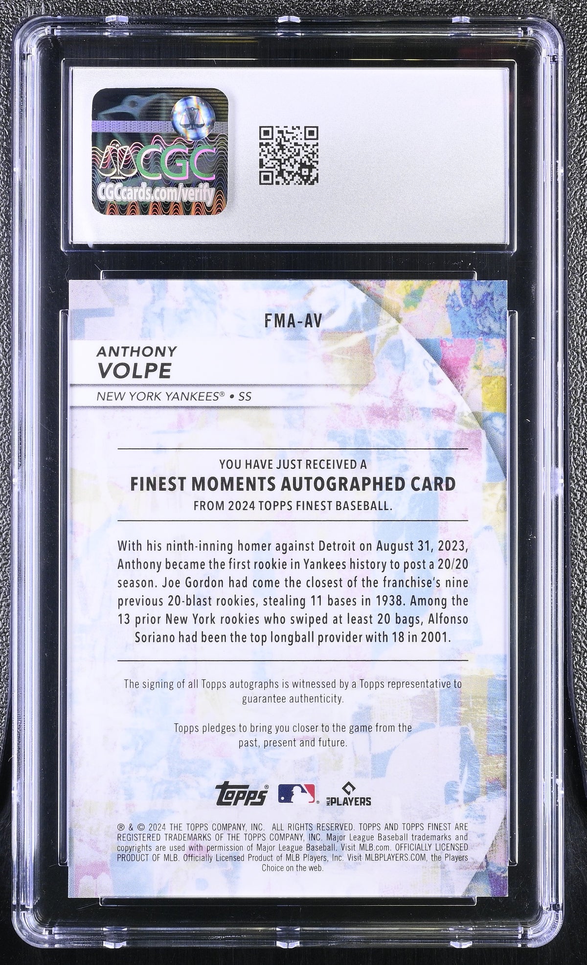 2024 Topps Finest Anthony Volpe #FMA-AV Red Lava /5 Finest Moments CGC 10 Auto