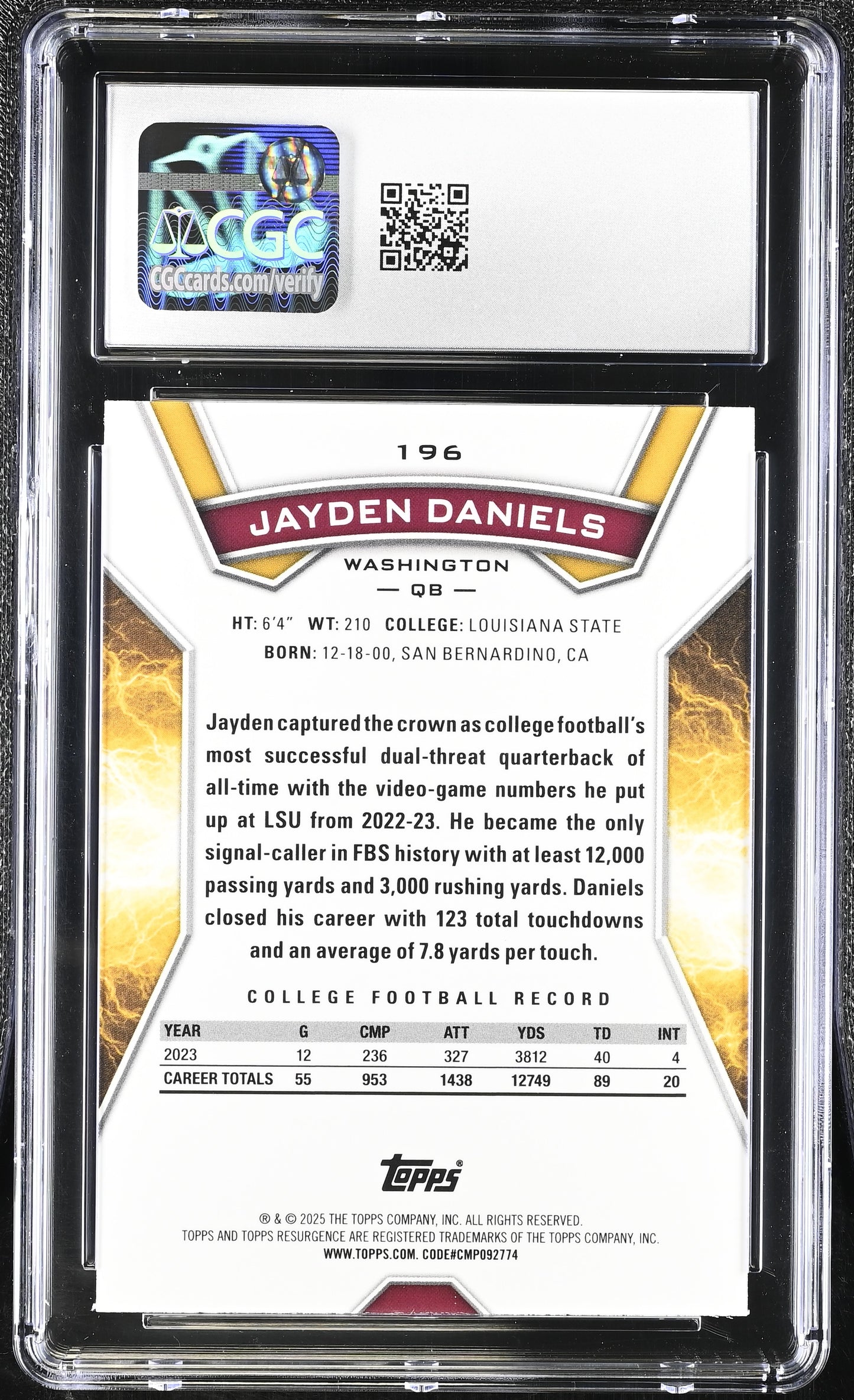 2024 Topps Resurgence Jayden Daniels #196 Teal Surge Refractor CGC 10