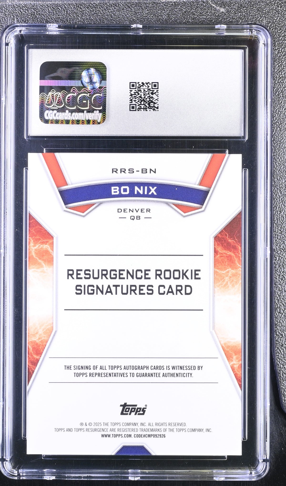 2024 Topps Resurgence Bo Nix #RRS-BN Rookie Signatures CGC 10 Auto 10