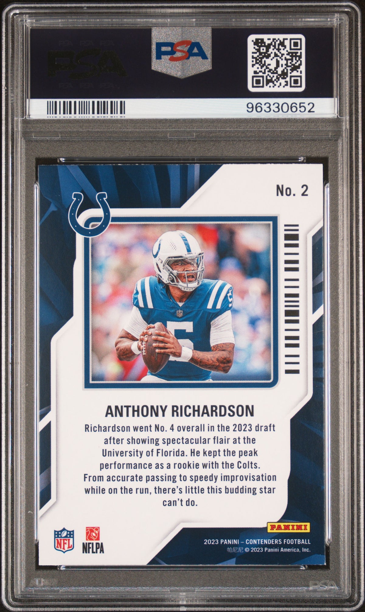2023 Panini Contenders Rookie Of The Year Contenders Anthony Richardson #2 PSA 9