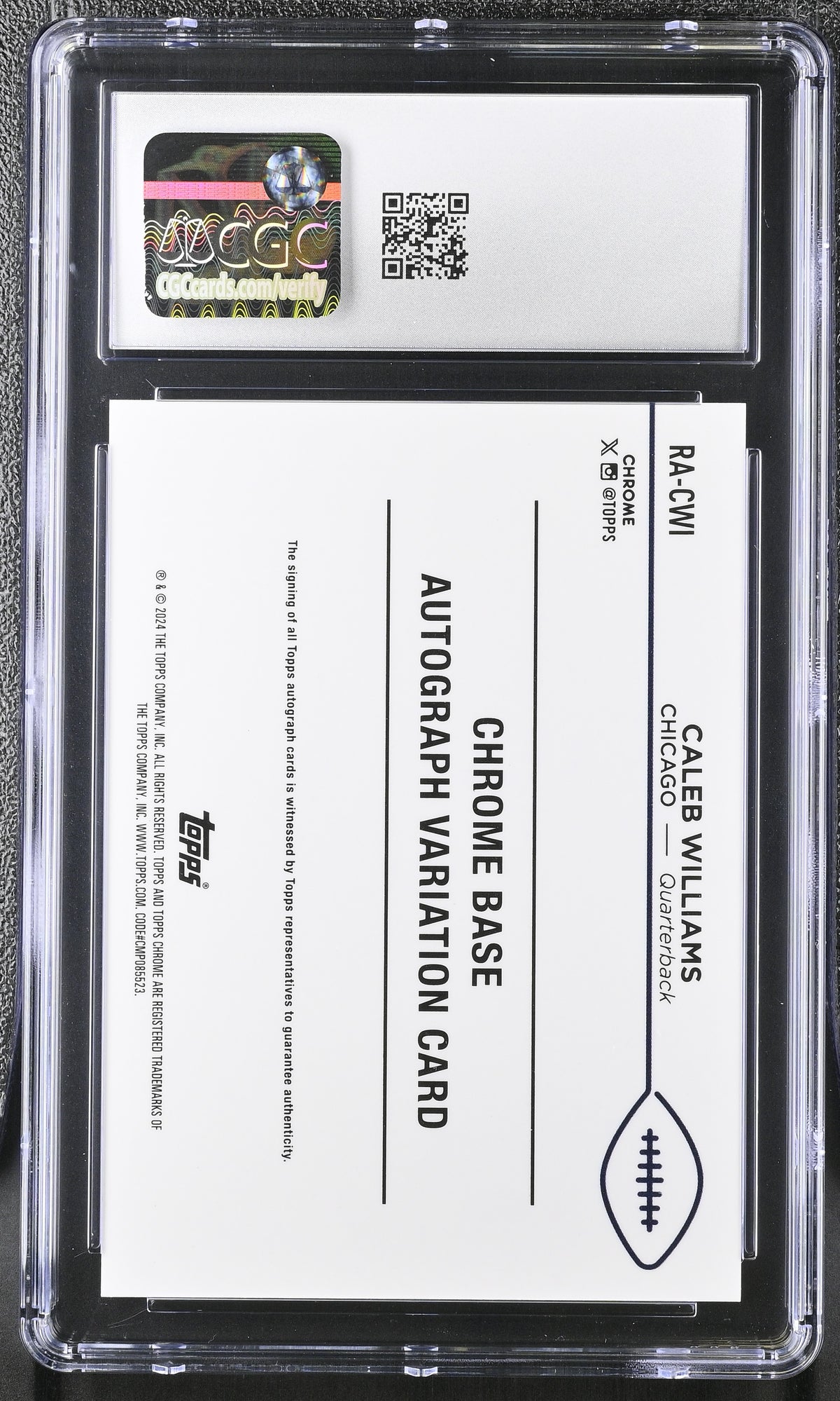 2024 Topps Chrome Caleb Williams #RA-CWI Aqua /199 Rookie Auto CGC 10 Auto 10