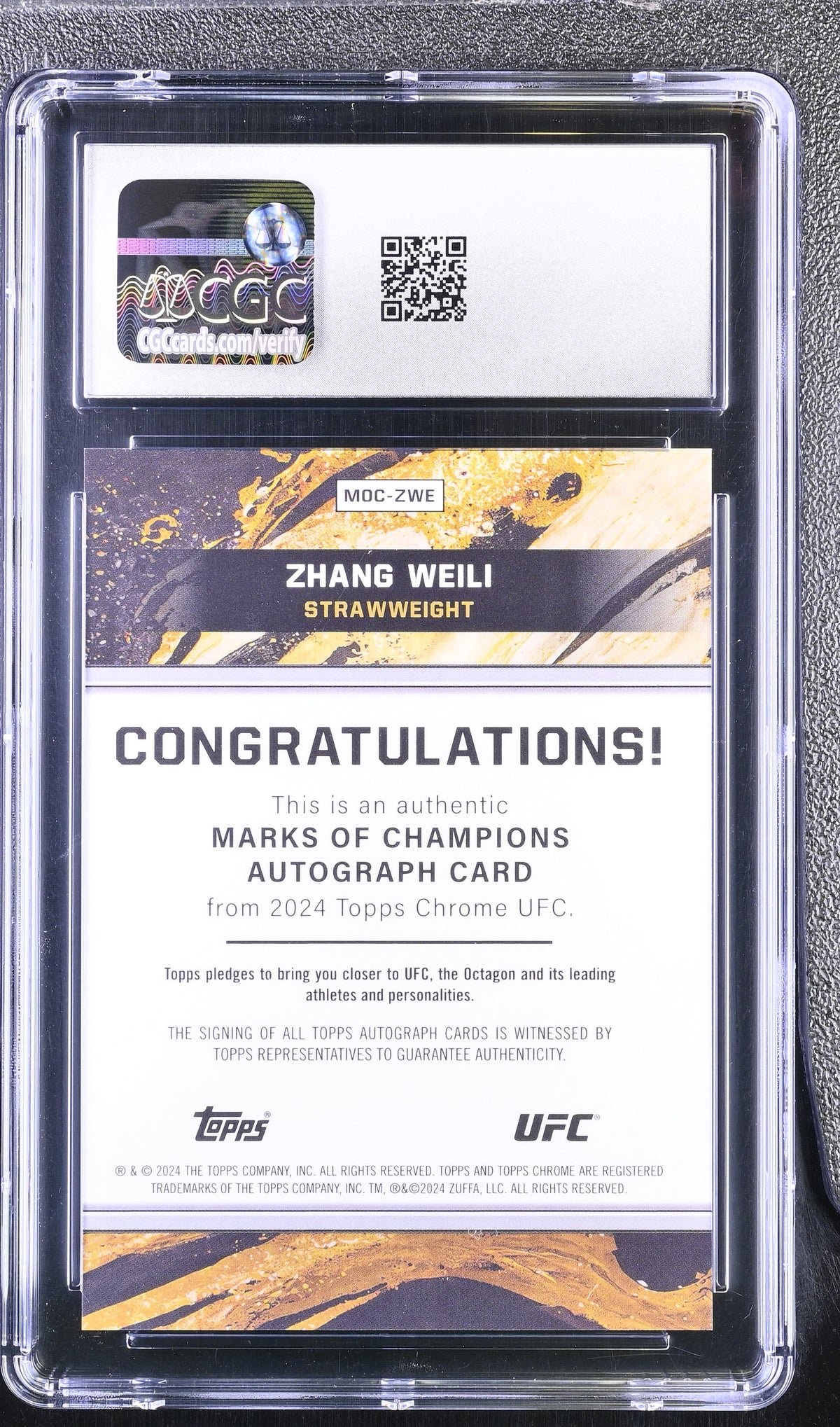 2024 Topps Chrome UFC Zhang Weili #MOC-ZWE Marks of Champions Auto CGC 10/10