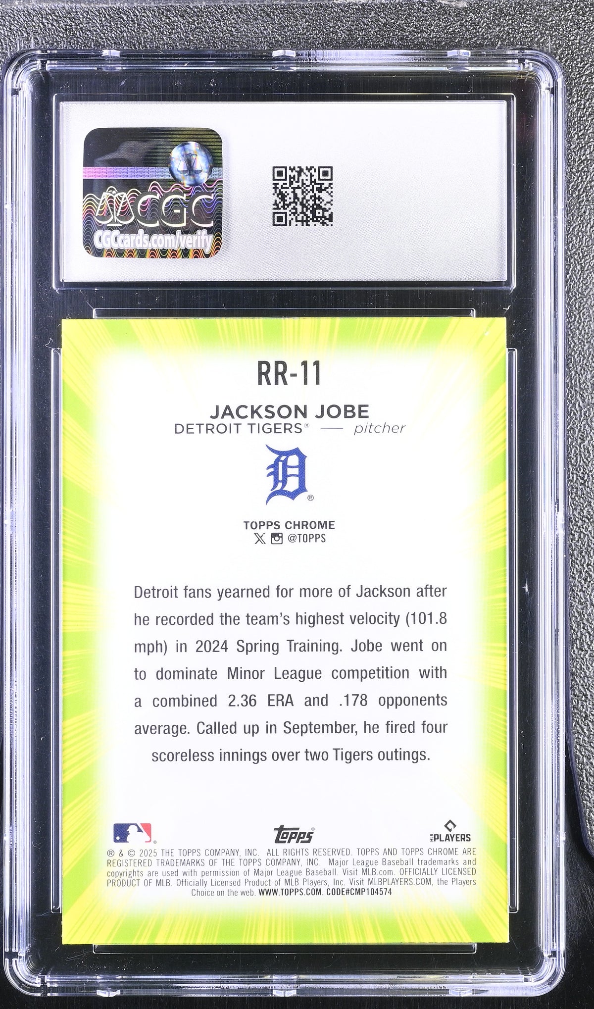 2025 Topps Chrome Jackson Jobe #RR-11 Radiating Rookies CGC 8
