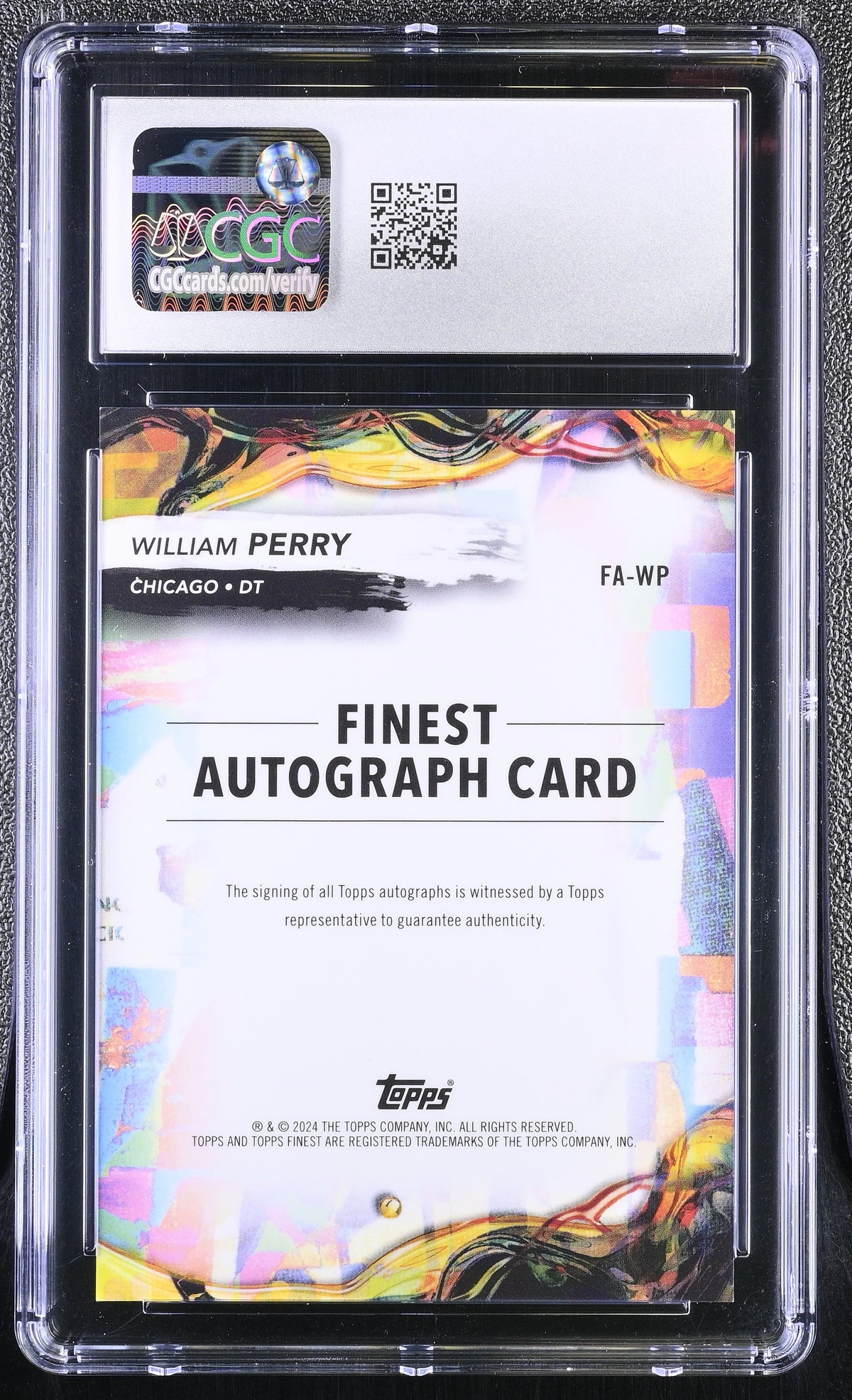 2024 Topps Finest William Perry #FA-WP Oil Spill Geometric /10 Auto CGC 9 Auto 8