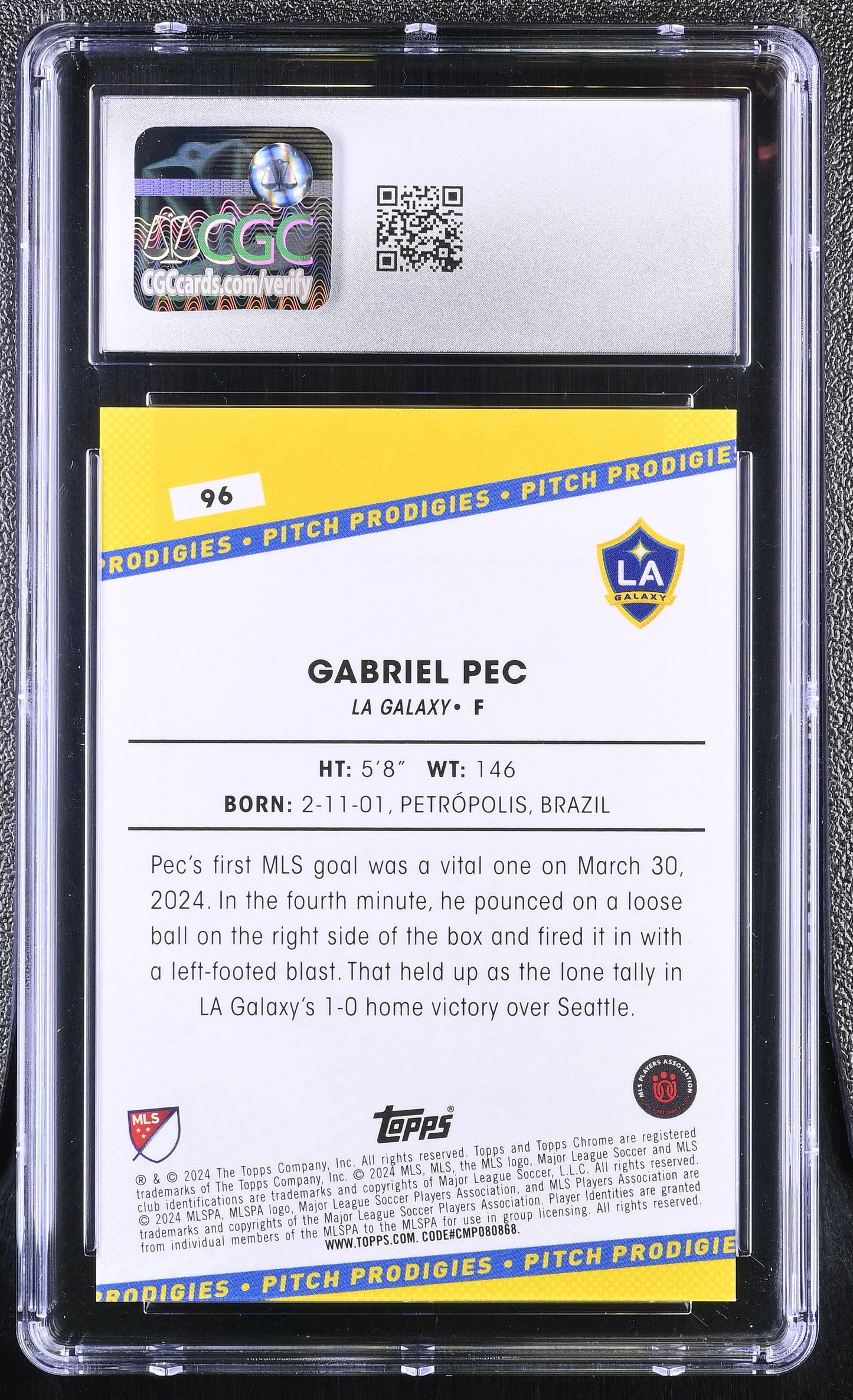 2024 Topps Chrome MLS Gabriel Pec #96 Blue Refractor CGC 10