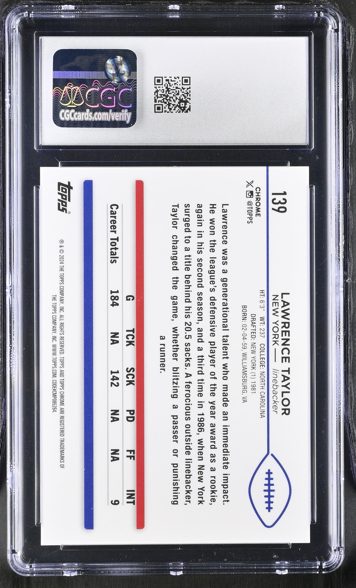 2024 Topps Chrome Lawrence Taylor #139 Gold Geometric Refractor /50 CGC 10