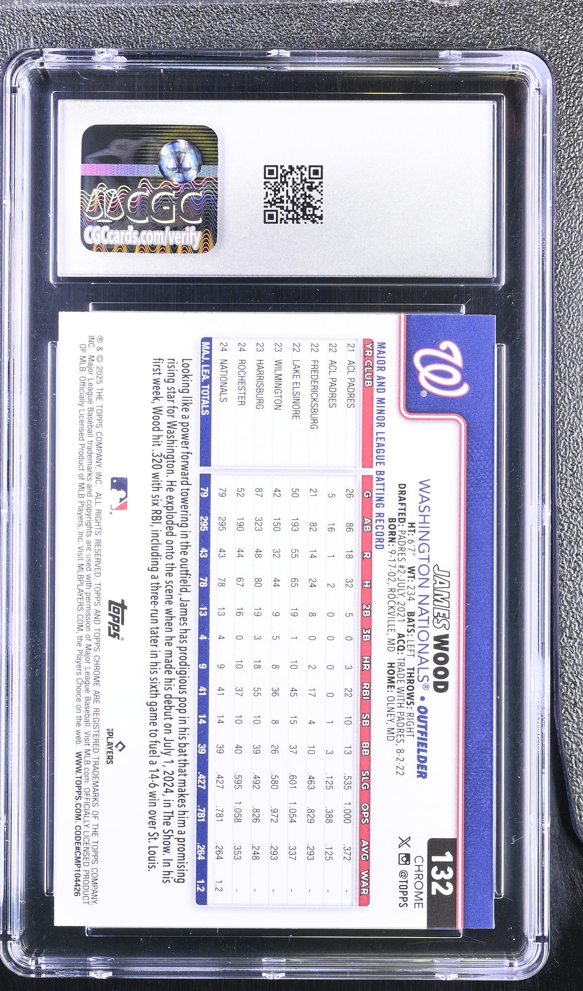 2025 Topps Chrome James Wood #132 Geometric Refractor CGC 10