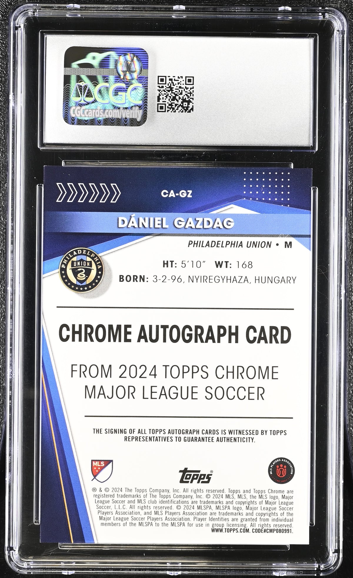 2024 Topps Chrome MLS Daniel Gazdag #CA-GZ Autographs CGC 10 Auto 10