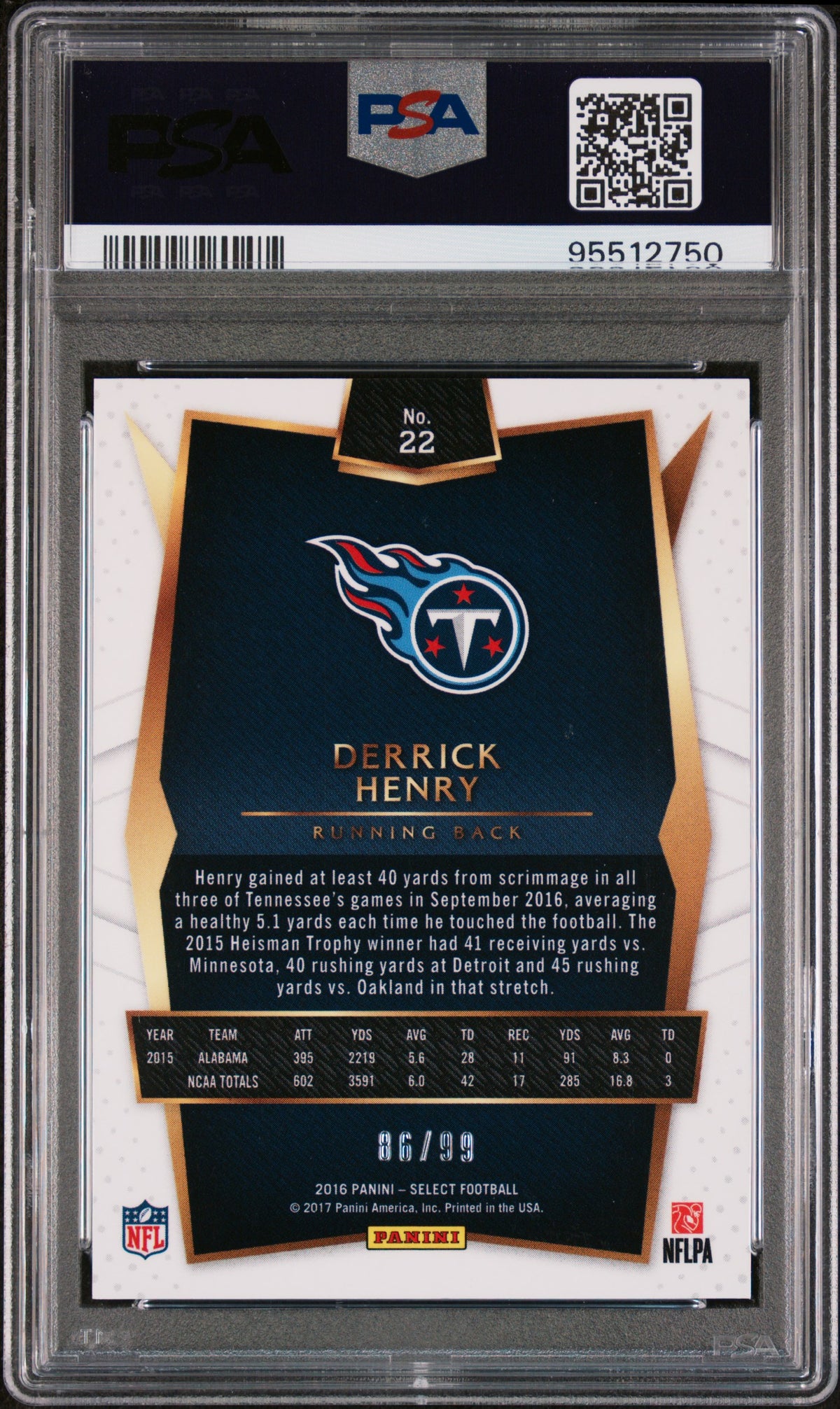 2016 Panini Select Derrick Henry #22 Red Prizm PSA 9