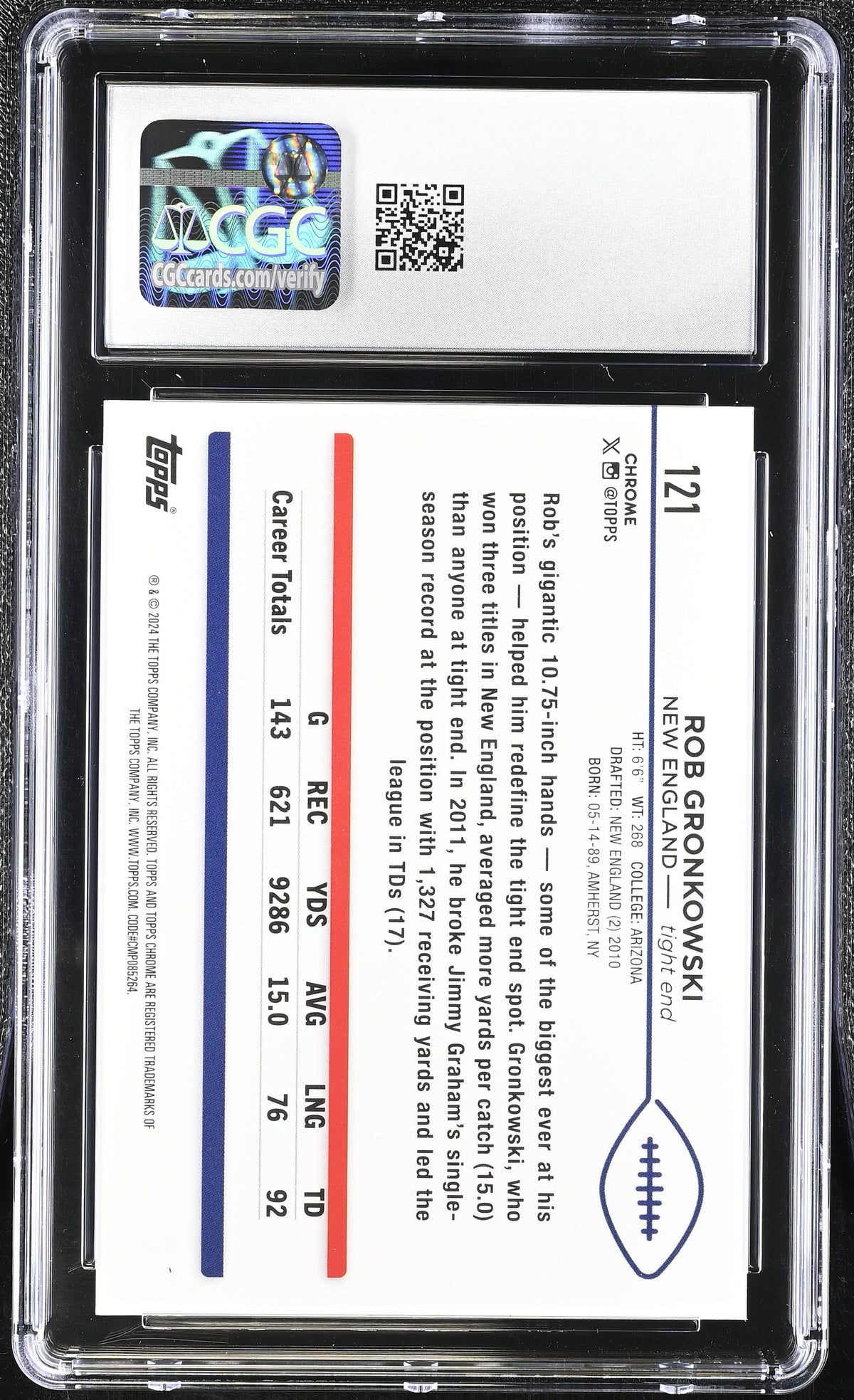 2024 Topps Chrome Sapphire Rob Gronkowski #121 White /15 CGC 10