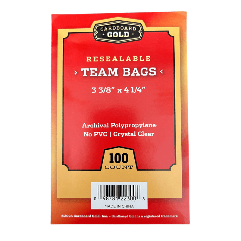 Cardboard Gold Resealable Team Bags 100ct Pack