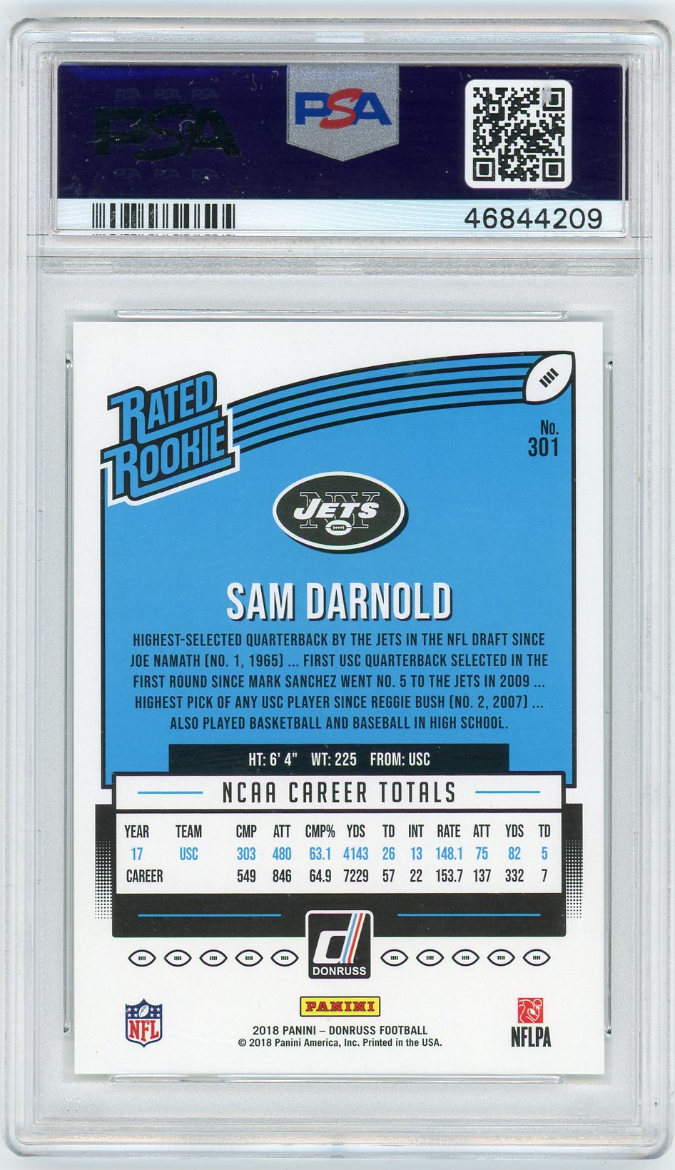 2018 Panini Donruss Sam Darnold #301 PSA 10