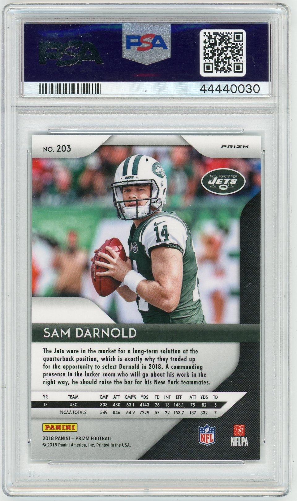 2018 Panini Prizm Sam Darnold #203 Disco PSA 10
