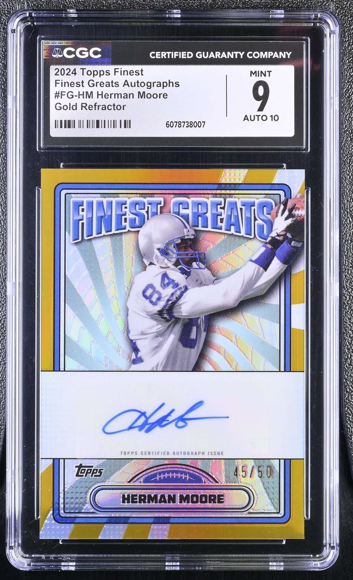 2024 Topps Finest Herman Moore #FG-HM Gold /50 Finest Greats Auto CGC 9 Auto 10