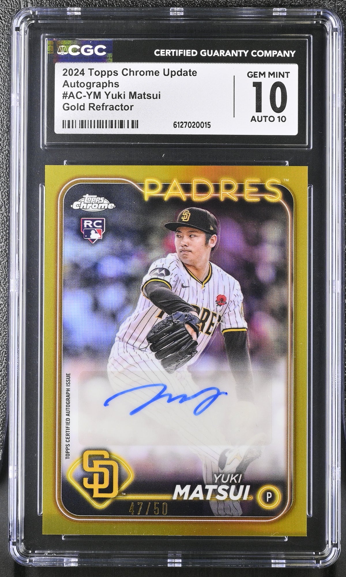 2024 Topps Chrome Update Yuki Matsui #AC-YM Gold /50 Autographs CGC 10 Auto 10