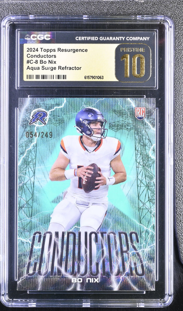 2024 Topps Resurgence Bo Nix #C-8 Aqua Surge Refractor /249 Conductors CGC 10