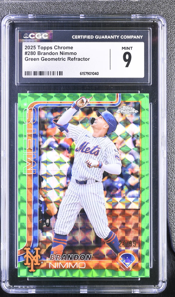 2025 Topps Chrome Brandon Nimmo #280 Green Geometric Refractor /99 CGC 9