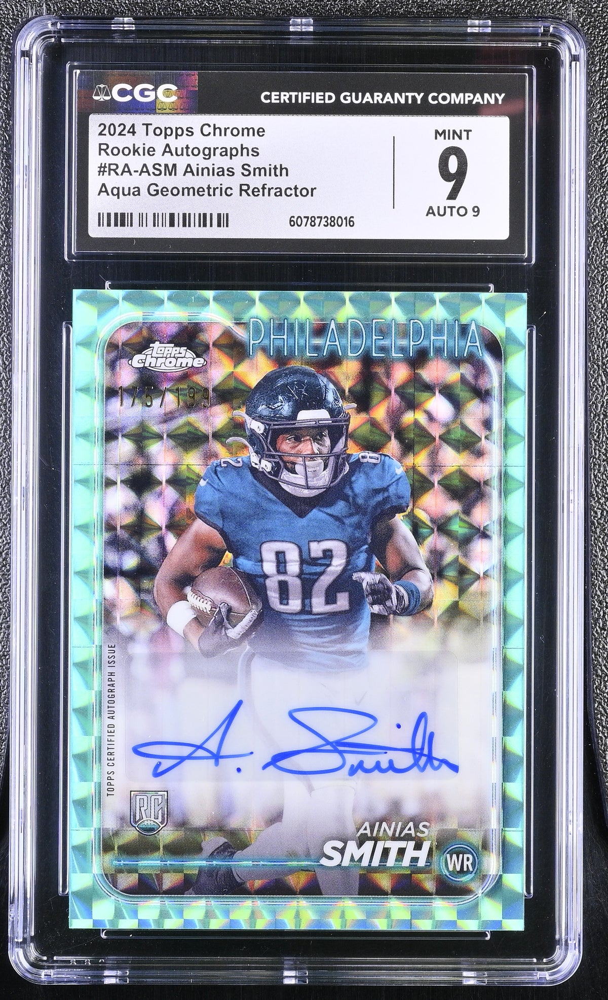 2024 Topps Chrome Ainias Smith #RA-ASM Aqua Geometric Rookie Auto CGC 9 Auto 9