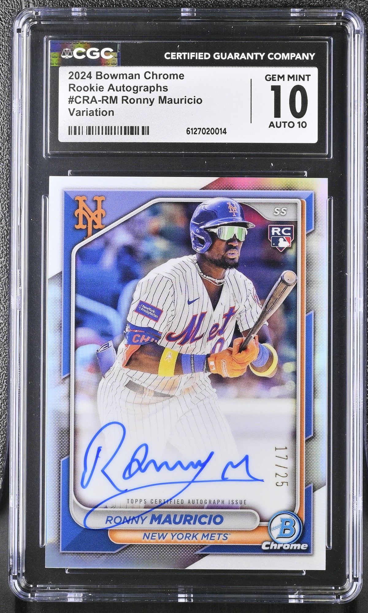 2024 Bowman Chrome Ronny Mauricio #CRA-RM Variation /25 Rookie CGC 10 Auto 10