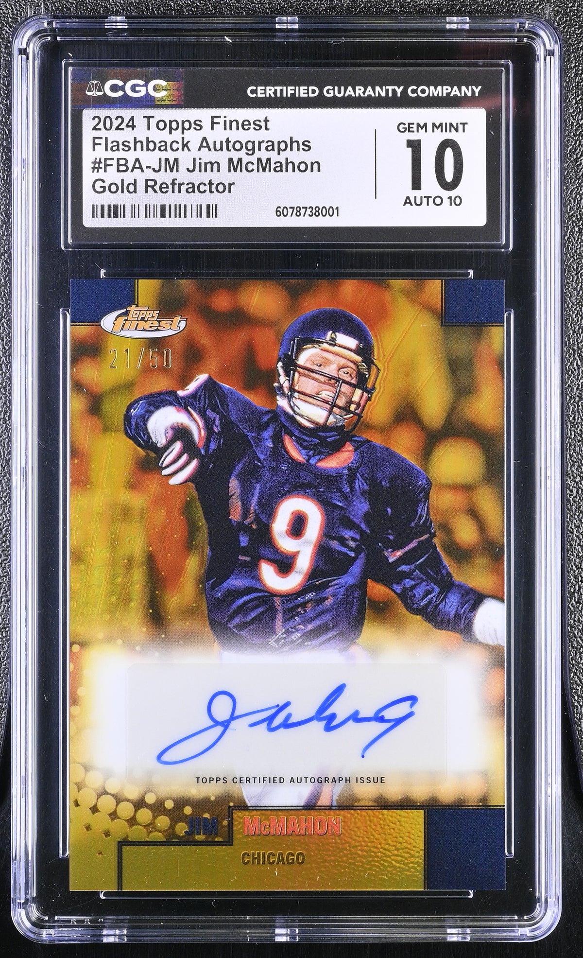 2024 Topps Finest Jim McMahon #FBA-JM Gold /50 Flashback Auto CGC 10 Auto 10
