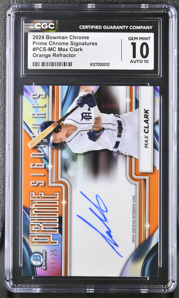 2024 Bowman Chrome Max Clark #PCS-MC Orange /25 Signatures CGC 10 Auto 10