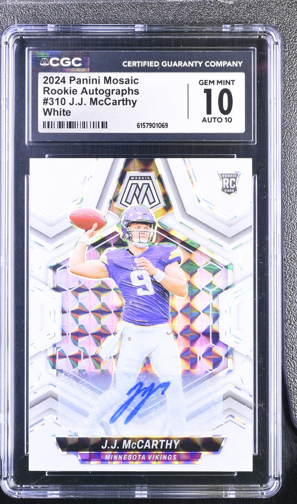 2024 Panini Mosaic J.J. McCarthy #310 White Rookie Autographs CGC 10 Auto 10