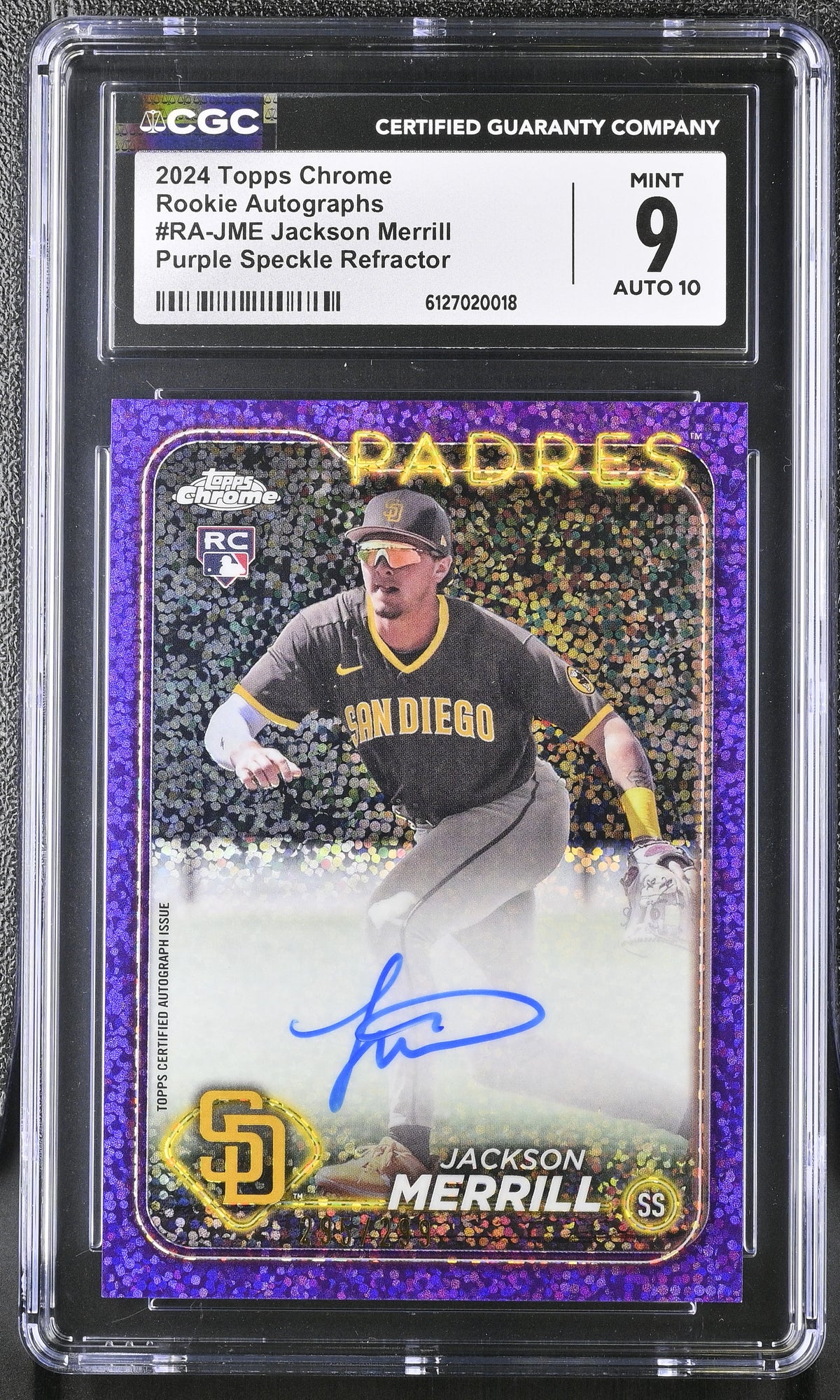 2024 Topps Chrome Jackson Merrill #RA-JME Purple Speckle Rookie Auto CGC 9