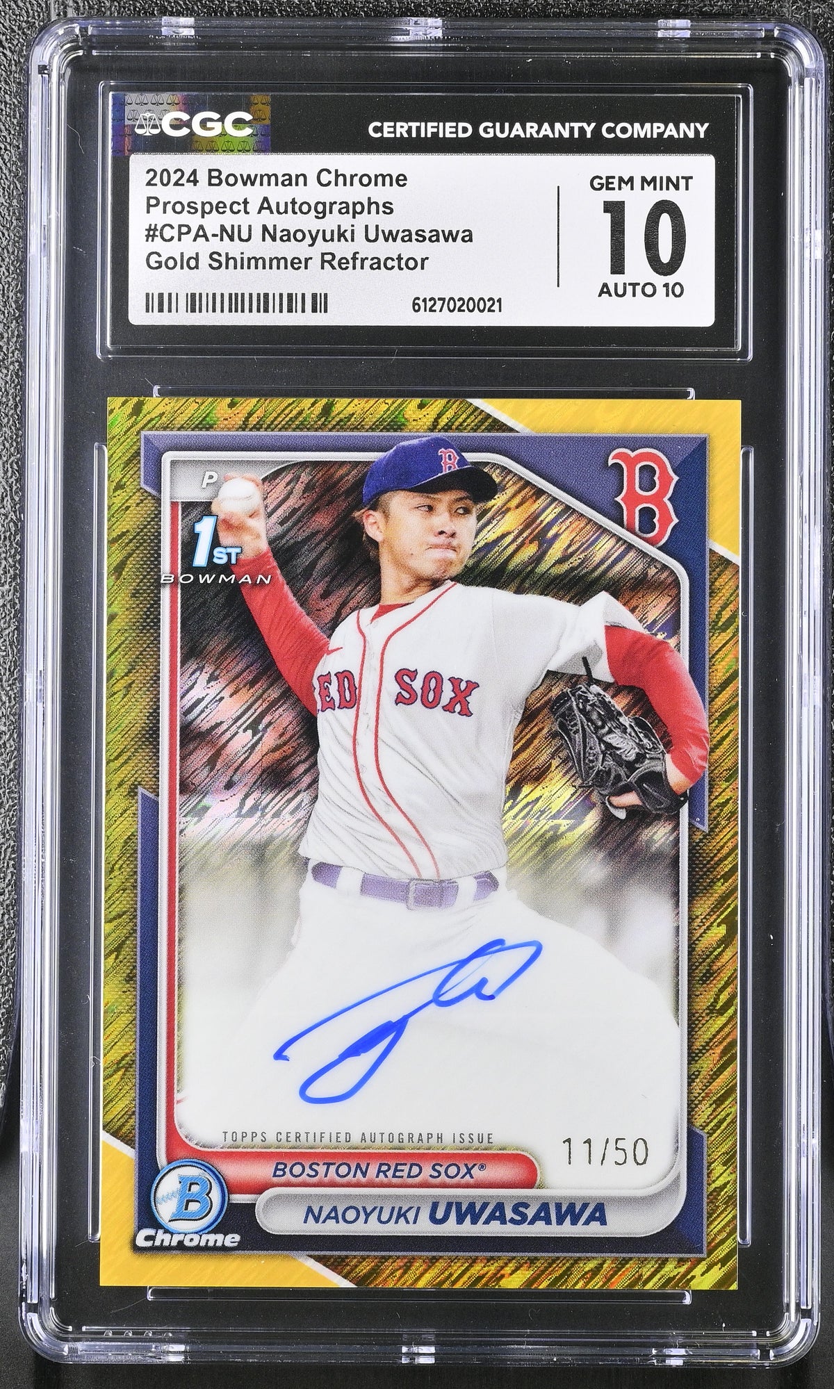 2024 Bowman Chrome Naoyuki Uwasawa #CPA-NU Gold Shimmer /50 Prospect Auto CGC 10