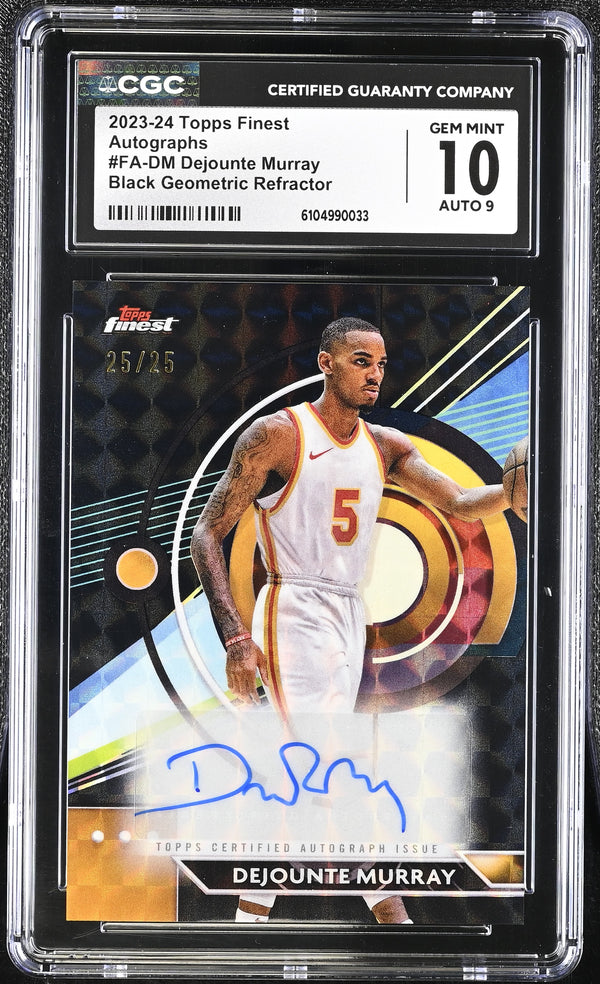 2023-24 Topps Finest Dejounte Murray #FA-DM Black Geometric /25 CGC 10 Auto 9